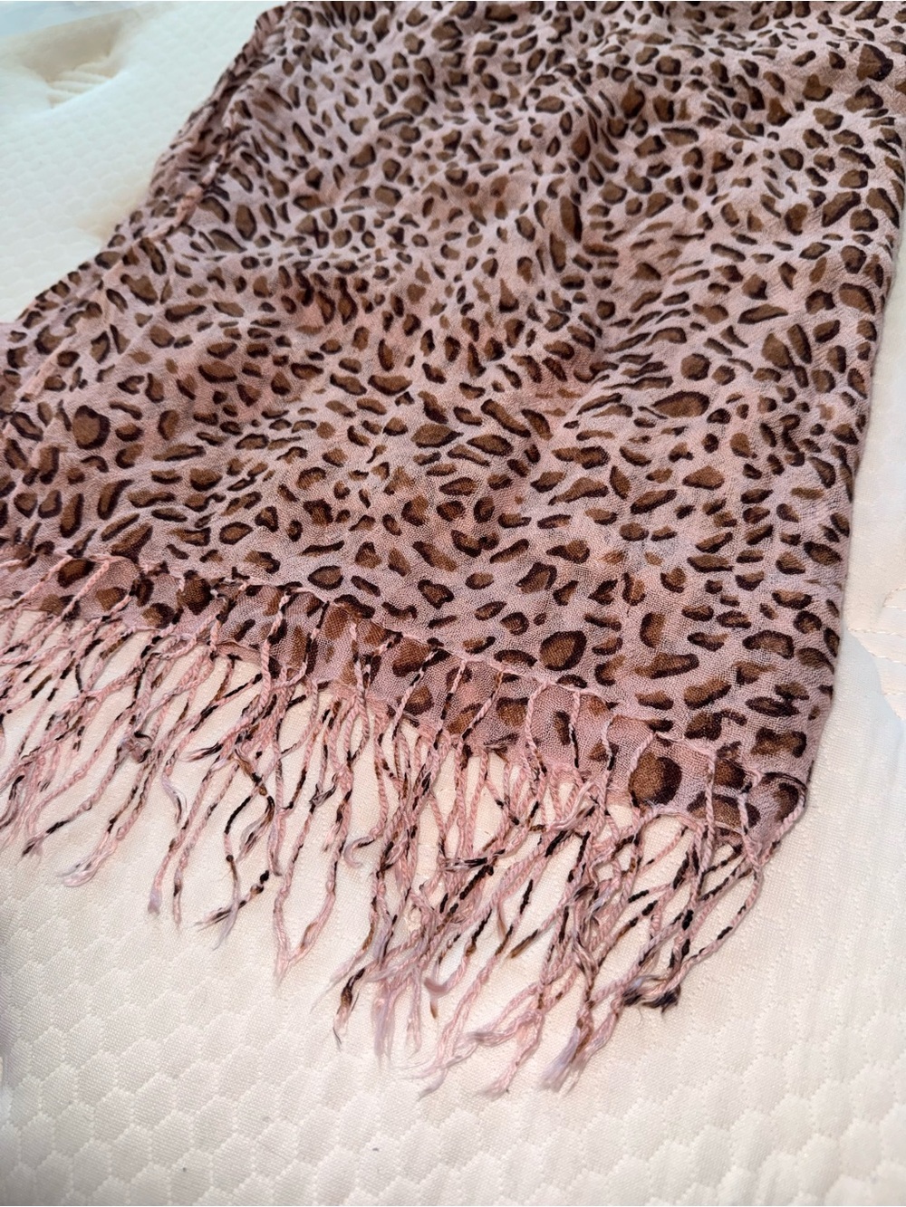 175.Leopard Print Fringed Fashion Scarf - Brown - Picture 3 of 3